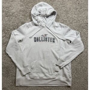 Women's Hollister Y2K White Hoodie Sweatshirt Outdoors Spellout Casual Cozy M